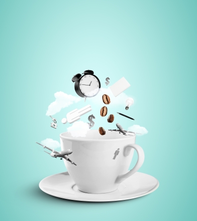 cup with social hurricane on green backgroundの写真素材