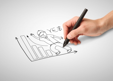 hand drawing businessman and a growth graphの写真素材
