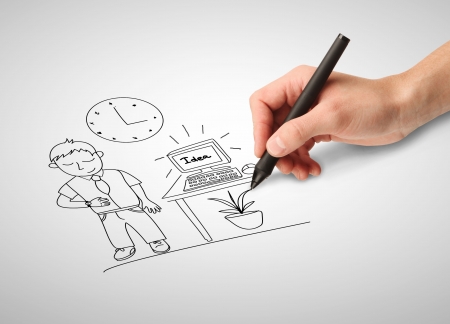 hand drawing man in officeの写真素材