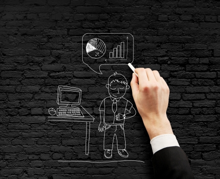 hand drawing businessman on the wallの写真素材