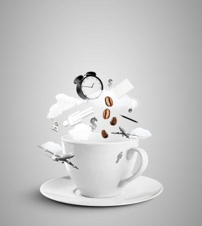 cup with social hurricane on gray backgroundの写真素材