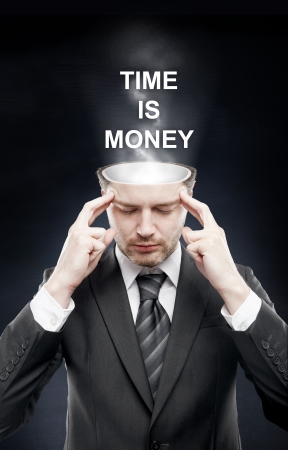 businessman with open minded on black backgroundの写真素材