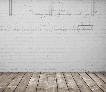 wooden floor and brick wallの写真素材