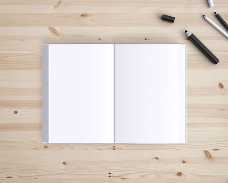 opened book on wood tableの写真素材