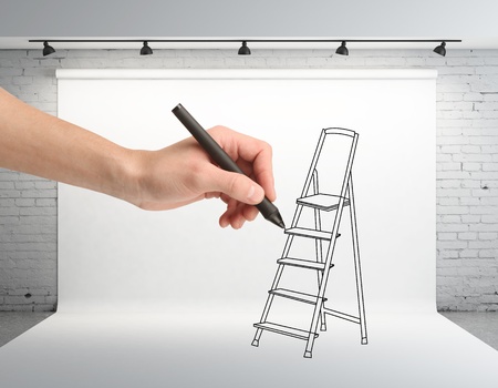 hand drawing ladder on backdrop in roomの写真素材