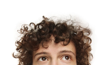 half head young man on a white backgroundの写真素材
