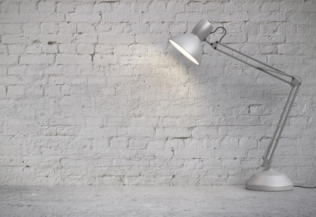 desk lamp in white  brick interiorの写真素材