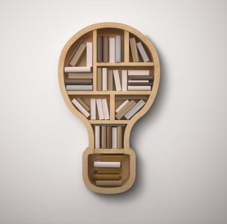book shelf in form of lamp  on gray backgroundsの写真素材