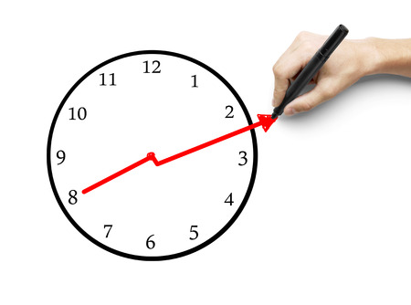 hand drawing clock on a white backgroundの写真素材