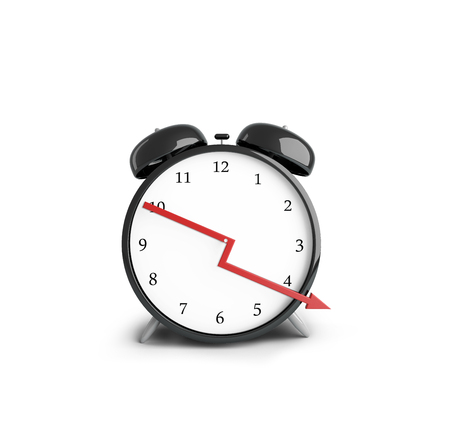 alarm clock with down red arrowの写真素材