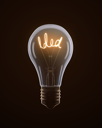 Light bulb with idea text, isolated on blueの写真素材