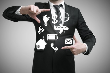 businessman showing hand square with symbolの写真素材