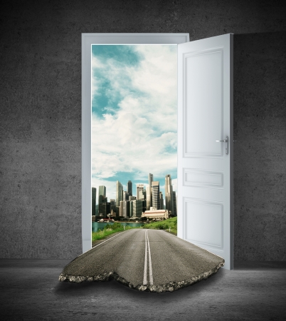 the door to the beautiful cityの写真素材
