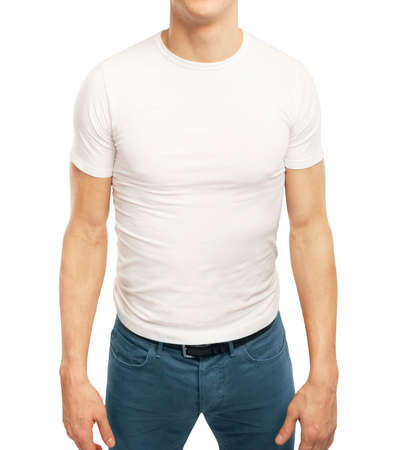 guy in T-shirt on a white backgroundの写真素材