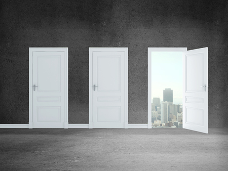 room with three opened door to cityの写真素材