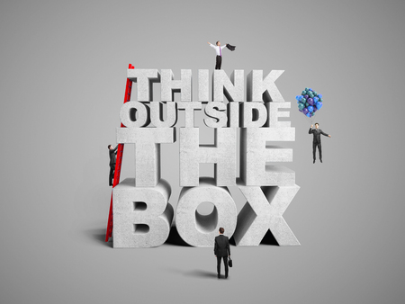 businessman building think outside the box, 3d renderの写真素材