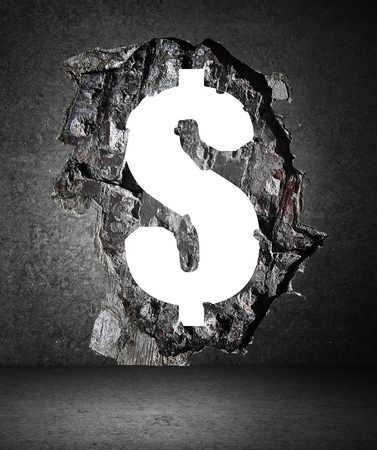 concrete wall with a hole in dollar formの写真素材