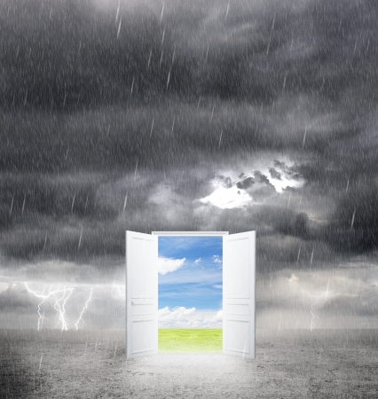 door from bad weather to goodの写真素材