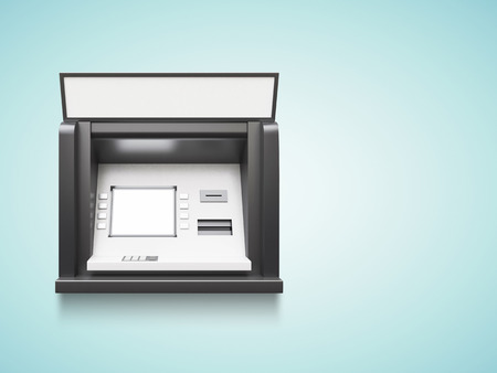 atm machine with blank display on a blue backgroundの写真素材