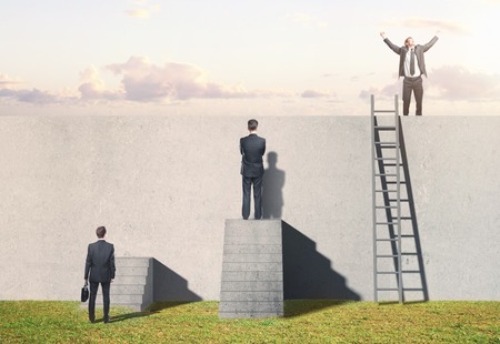 man climbing on ladder on wall