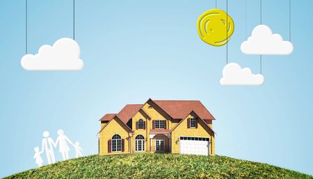 toy house and paper familyの写真素材