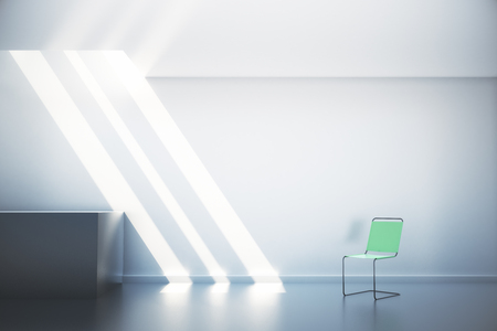 White interior with empty wall, green chair and sunlight. Mock up, 3D Renderの写真素材