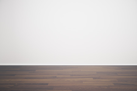 Empty white wall in unfurnished room with wooden floor. Mock up, 3D Renderの写真素材