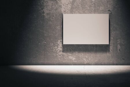 Blank whiteboard in dark concrete room. Mock up, 3D Render