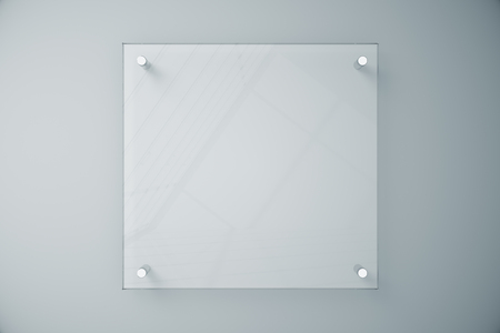 Glass framework on blank white concrete wall. Mock up, 3D Renderingの写真素材