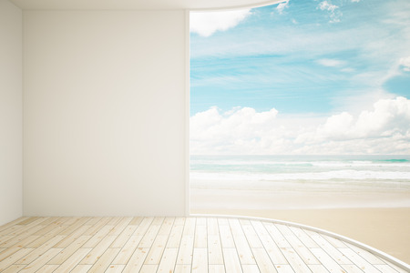 Interior with blank wall and seaside view. Mock up, 3D Renderingの写真素材