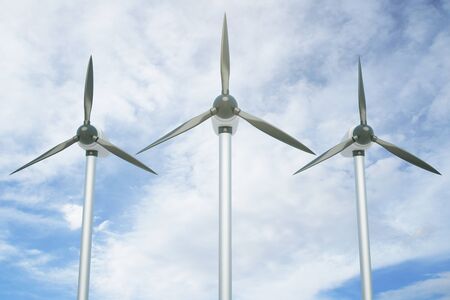 Three wind genetaros on blue sky background. 3D Rendering