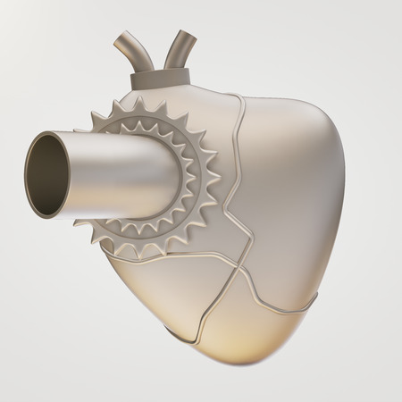 New shiny iron heart on light background. 3D Renderingの写真素材