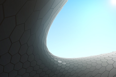Hi-tech hexagon pattern in the sky. 3D Rendering