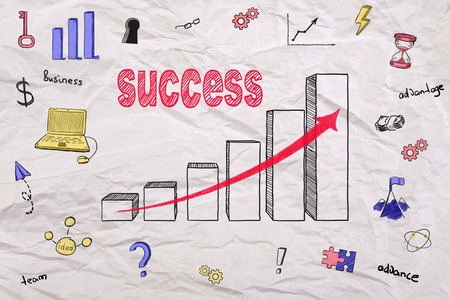 crumpled paper with drawing success chart, 3D Renderingの写真素材