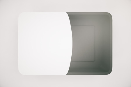 Dark food container partially covered with blank label on light background. Mock up, 3D Renderingの写真素材