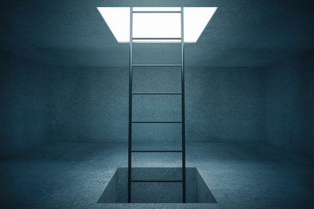 Escape ladder in concrete room. 3D Renderingの写真素材