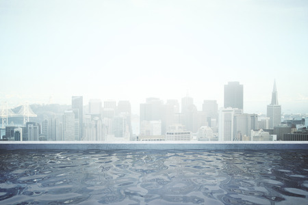 Rooftop swimming pool with panoramic city view. 3D Renderingの写真素材