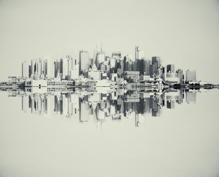 Reflected abstract grey cityscape on light backgroundの写真素材
