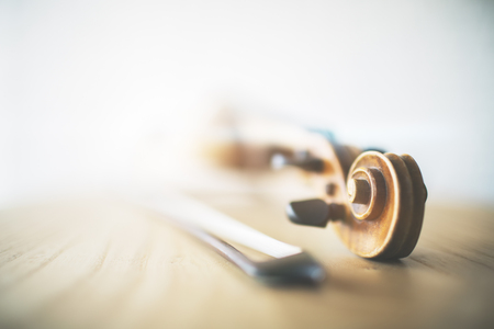 Close up of blurry violin and bowの写真素材