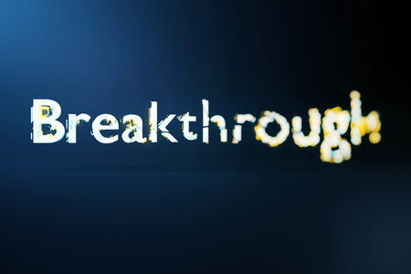 Breakthrough concept. Creative voluminous writing on blue background. 3D Renderingの写真素材