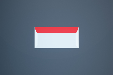 Empty envelope with red lining on dark grey background. Mail concept. Mock up, 3D Renderingの写真素材