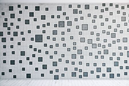 Front view of patterned tile wall in unfurnished interior. 3D Renderingの写真素材