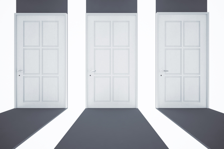 Abstract corridor with three white doors. Choice concept. 3D Renderingの写真素材