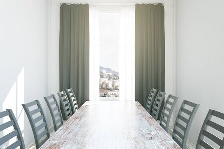 kitchen table and wooden chairs. 3D Renderingの写真素材