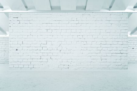 Blank brick wall in concrete interior. Mock up, 3D Renderingの写真素材