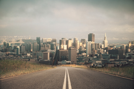 Road leading to modern city. Forward concept