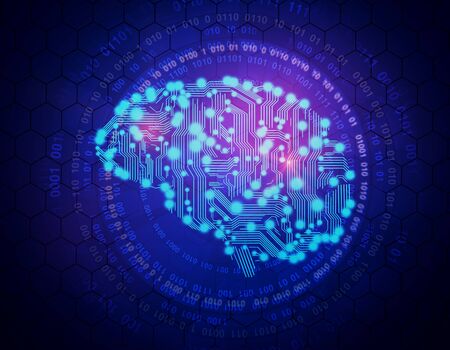 Abstract digital brain on dark blue background. 3D Rendering