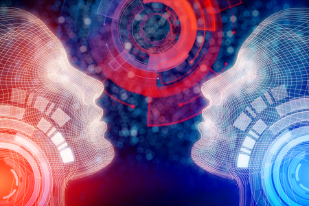 Digital people and pattern. Creative colorful background. 3D Renderingの写真素材