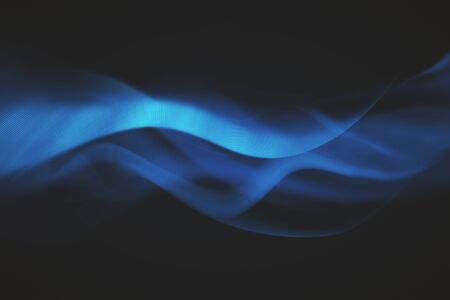 Abstract blue waves on black background. 3D Renderingの写真素材