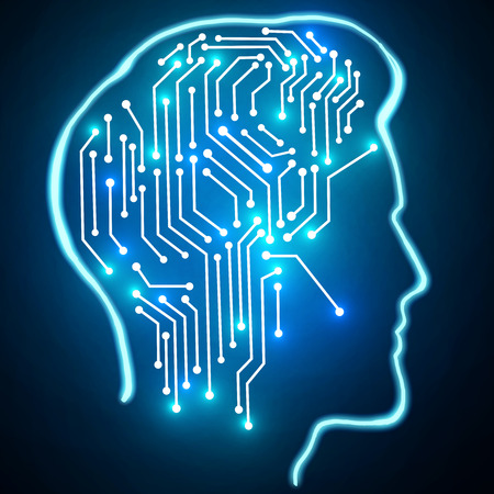 Artificial intelligence. Male head outline with circuit board inside. Inonvation concept. 3D...